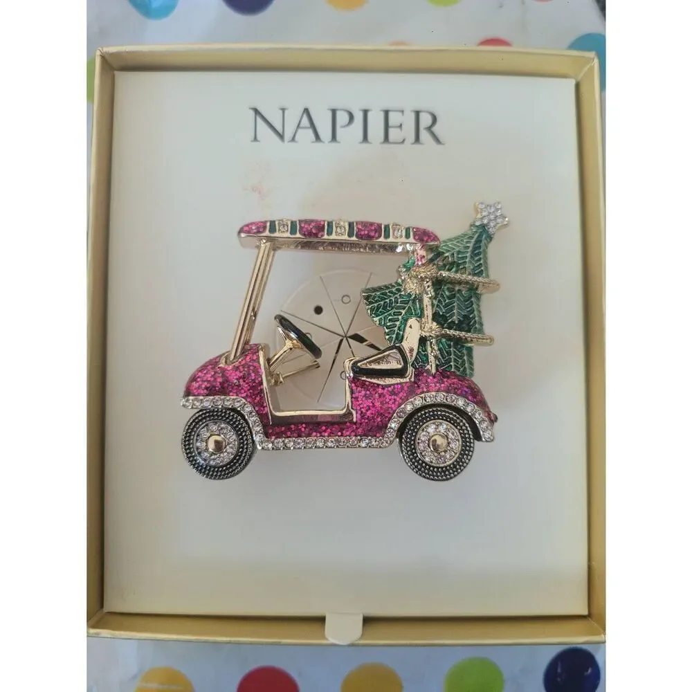 Napier metal festive spinning diamond wheels glitter vehicle brooch clip pin